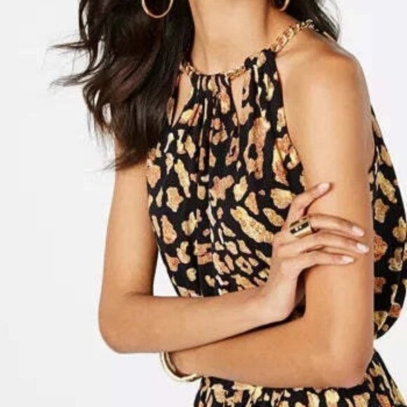 Thalia Sodi Print Jumpsuit with Chain Neck Detail Large NWT - Picture 8 of 9